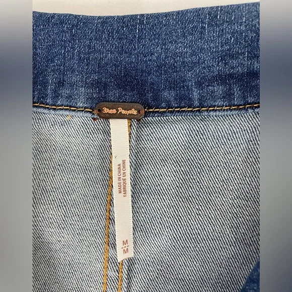 Free People Denim Jumpsuit Medium Zip Front Utility Coverall Blue Long Sleeve - Picture 4 of 16